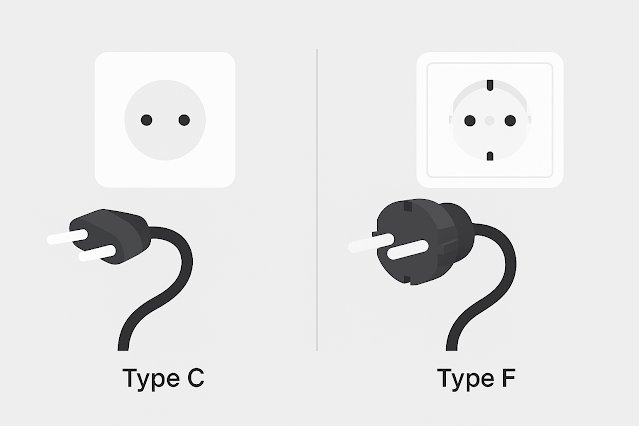 Illustrative diagram showing Type C and Type F plugs and their compatible electrical outlets, crucial for understanding Greece's power standards.